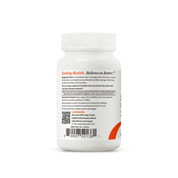 Zinc Lozenge | Dietary Supplement | Seeking Health | Back Bottle image 